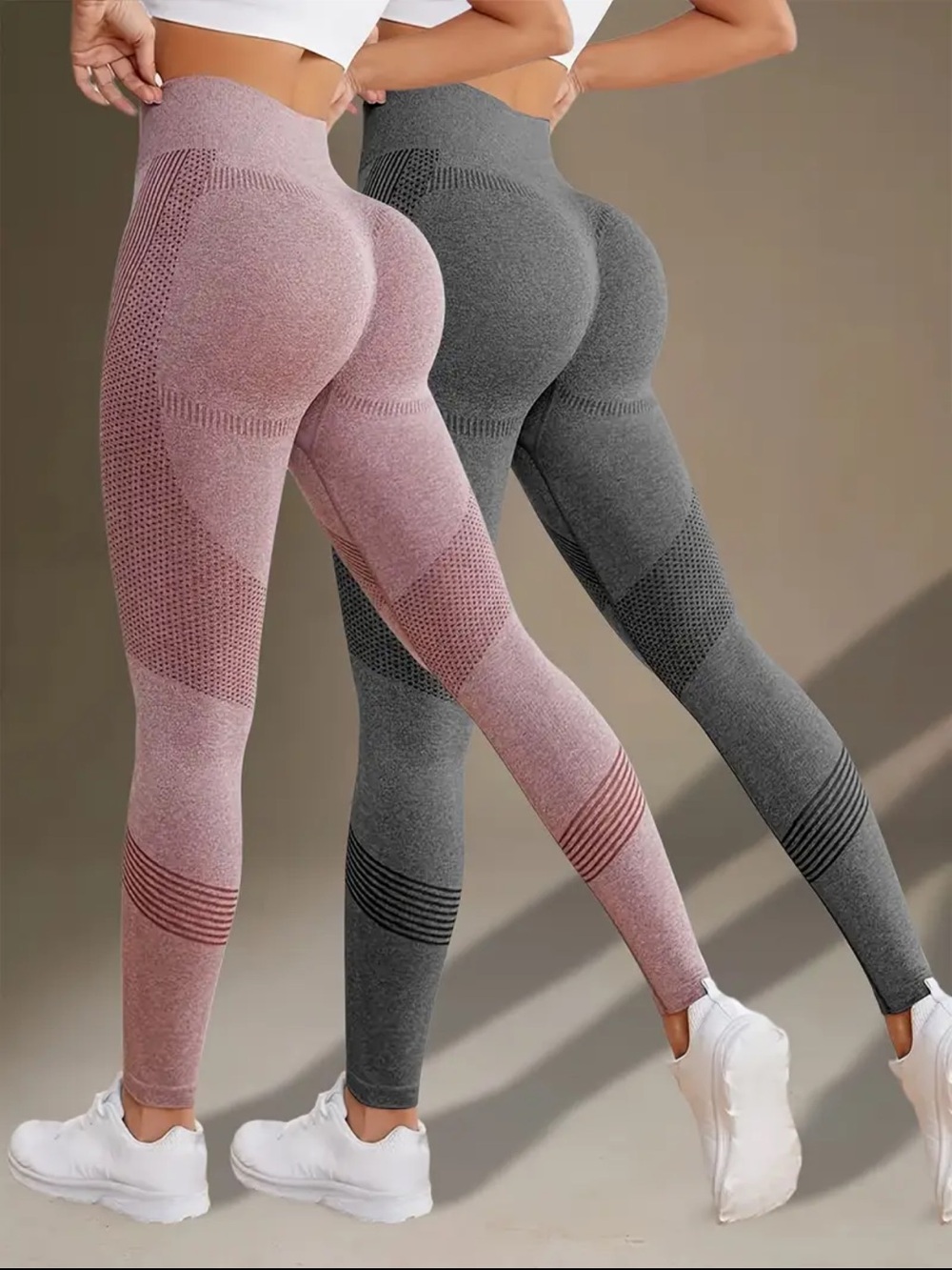 2 High-Rise Sculpting Leggings - Pink & Gray